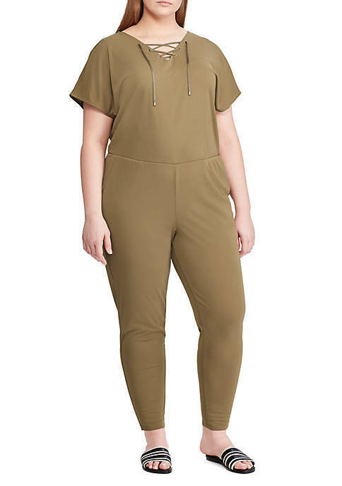 NEW! Lauren Ralph Lauren Women's Plus Size 2X Lace-Up Jumpsuit In Fern NWT $165