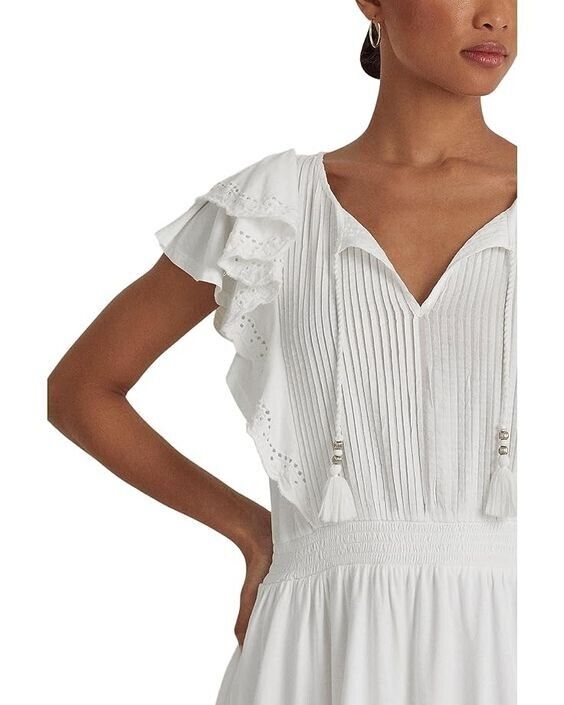 Lauren Ralph Lauren Women's Eyelet-Embroidered Jersey Tie-Neck Dress