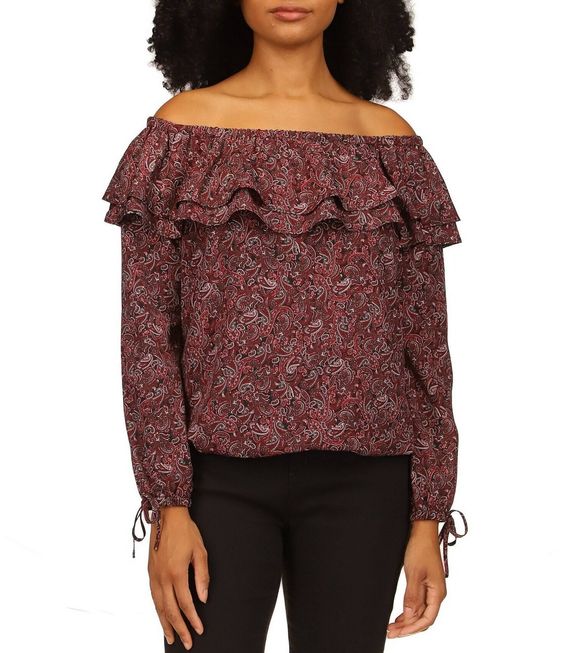 MICHAEL Michael Kors Women's Ruffled Off-The-Shoulder Paisley Print Top