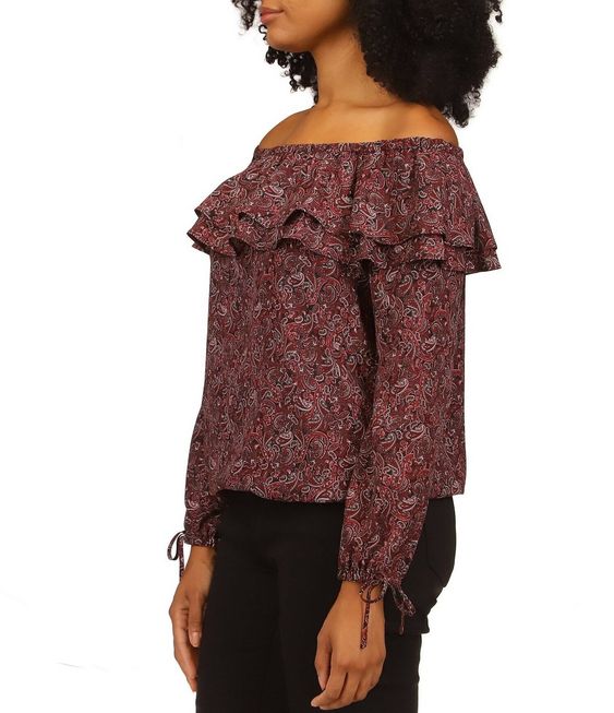 MICHAEL Michael Kors Women's Ruffled Off-The-Shoulder Paisley Print Top