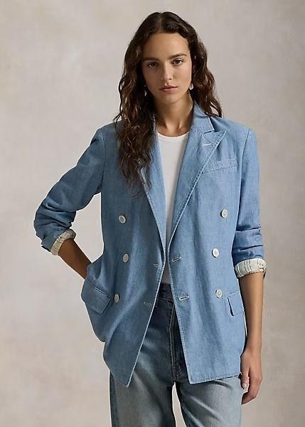 NEW Polo Ralph Lauren Women's Double-Breasted Chambray Blazer