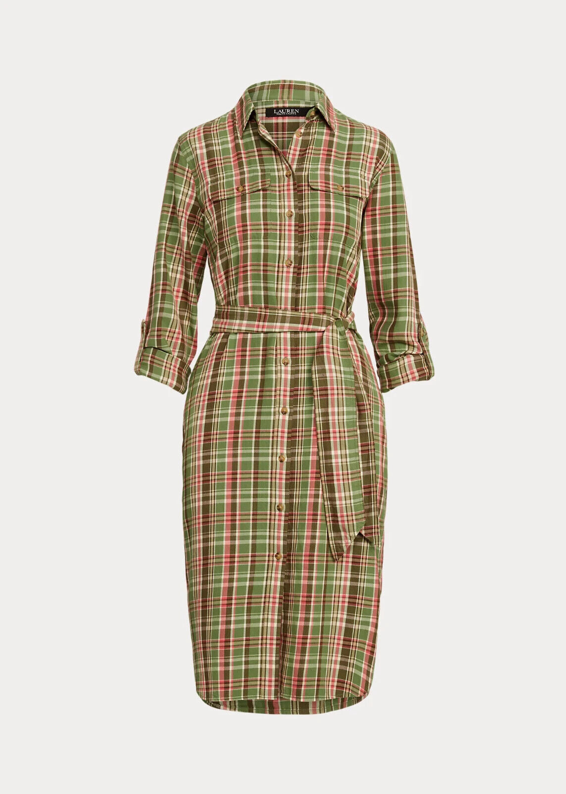 NEW! Lauren Ralph Lauren Women's 8P Plaid Cotton Belted Shirtdress NWT $145