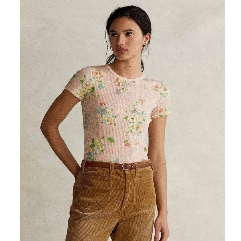 NEW Polo Ralph Lauren Women's XL Pointelle-knit Ribbed Cotton-blend Tee NWT $128