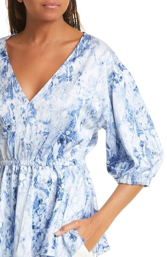 NEW! Donna Karan Women's L Print V-Neck Elastic Waist Blouse NWT $295