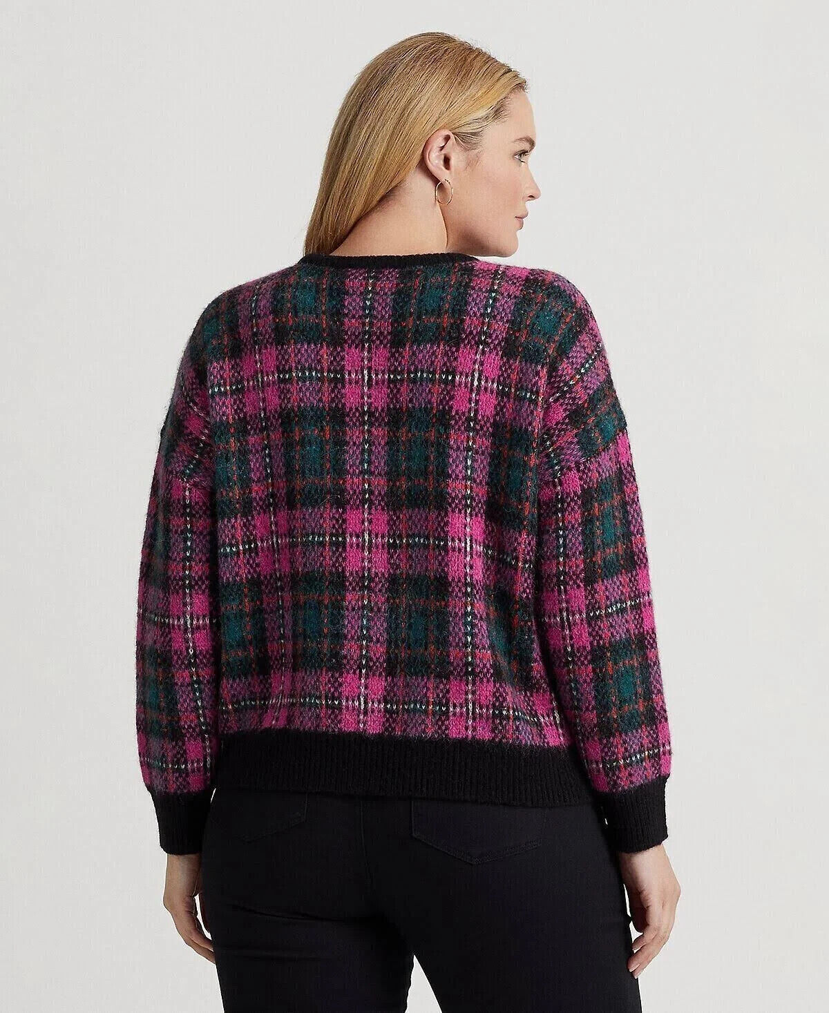 NEW! Lauren Ralph Lauren Women's Plus 1X Plaid Wool-Blend Sweater NWT $195