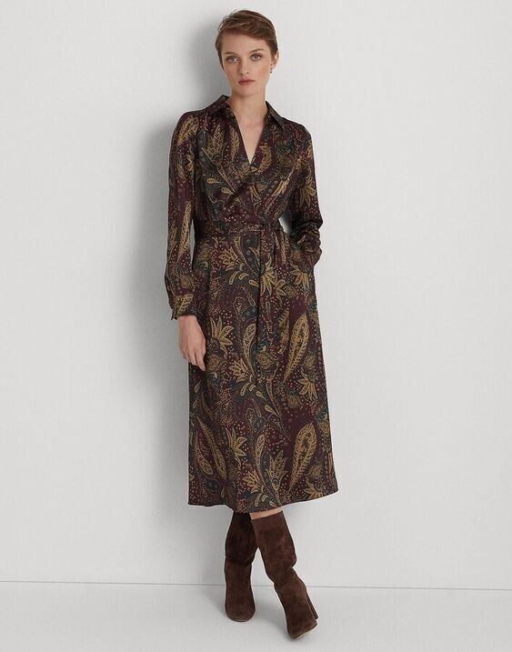 NEW! Lauren Ralph Lauren Women's 2 Paisley Charmeuse Midi Dress NWT $195