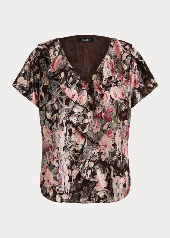 NEW! Lauren Ralph Lauren Women's M Floral Metallic Jacquard Blouse NWT $165