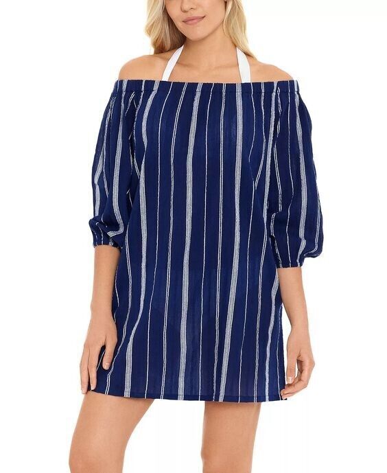 NEW! Lauren Ralph Lauren Women's L Striped Off-the-Shoulder Dress Cover NWT $114