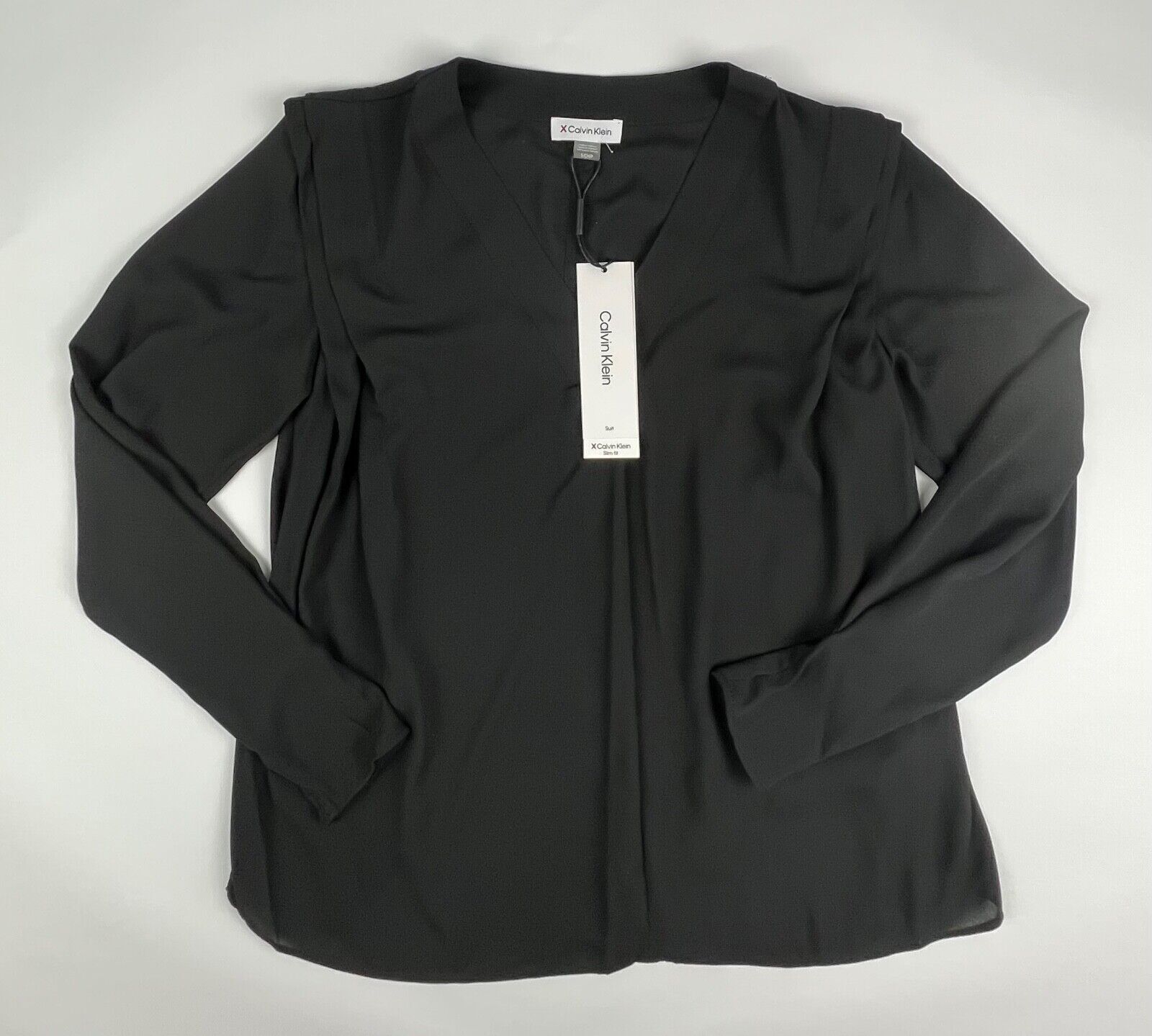 NEW! Calvin Klein Women's Size S V-Neck Slim Fit Long Sleeve Blouse NWT $89