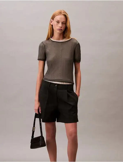 NEW Calvin Klein Women's 14 Structured Linen Tailored Shorts • Reg Price $99