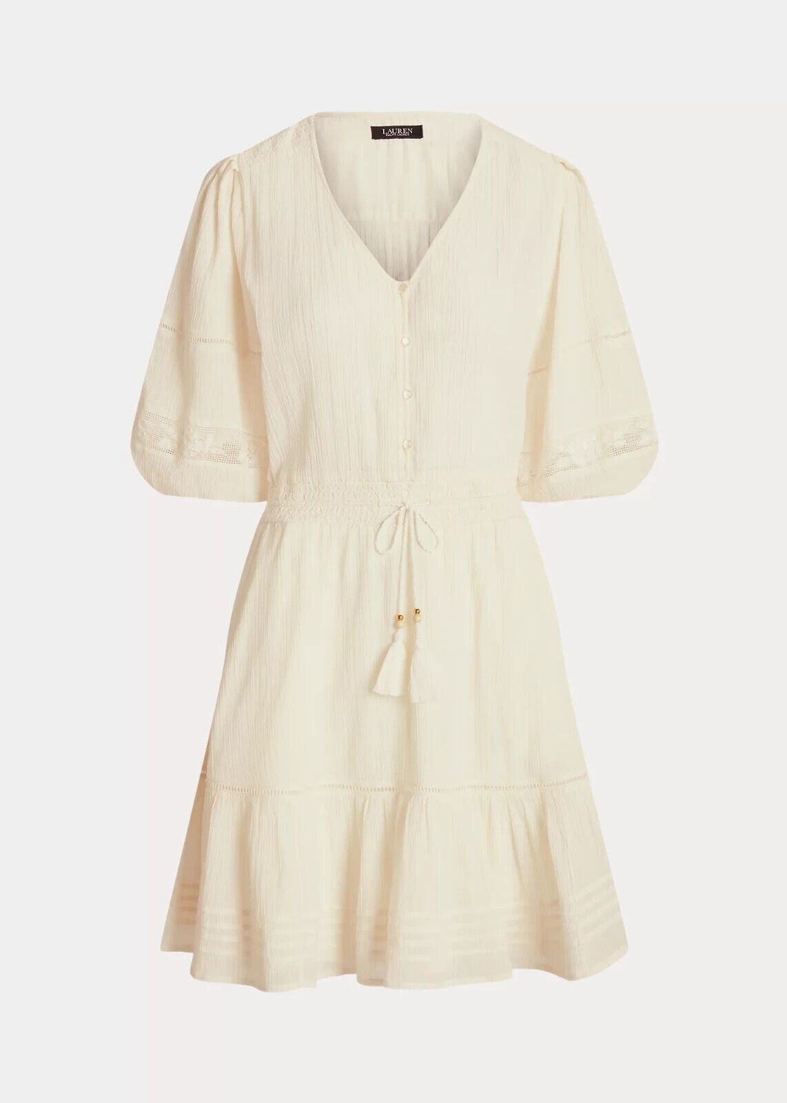 NEW! Lauren Ralph Lauren Women's 12 Crinkle Cotton Blouson-Sleeve Dress NWT $185