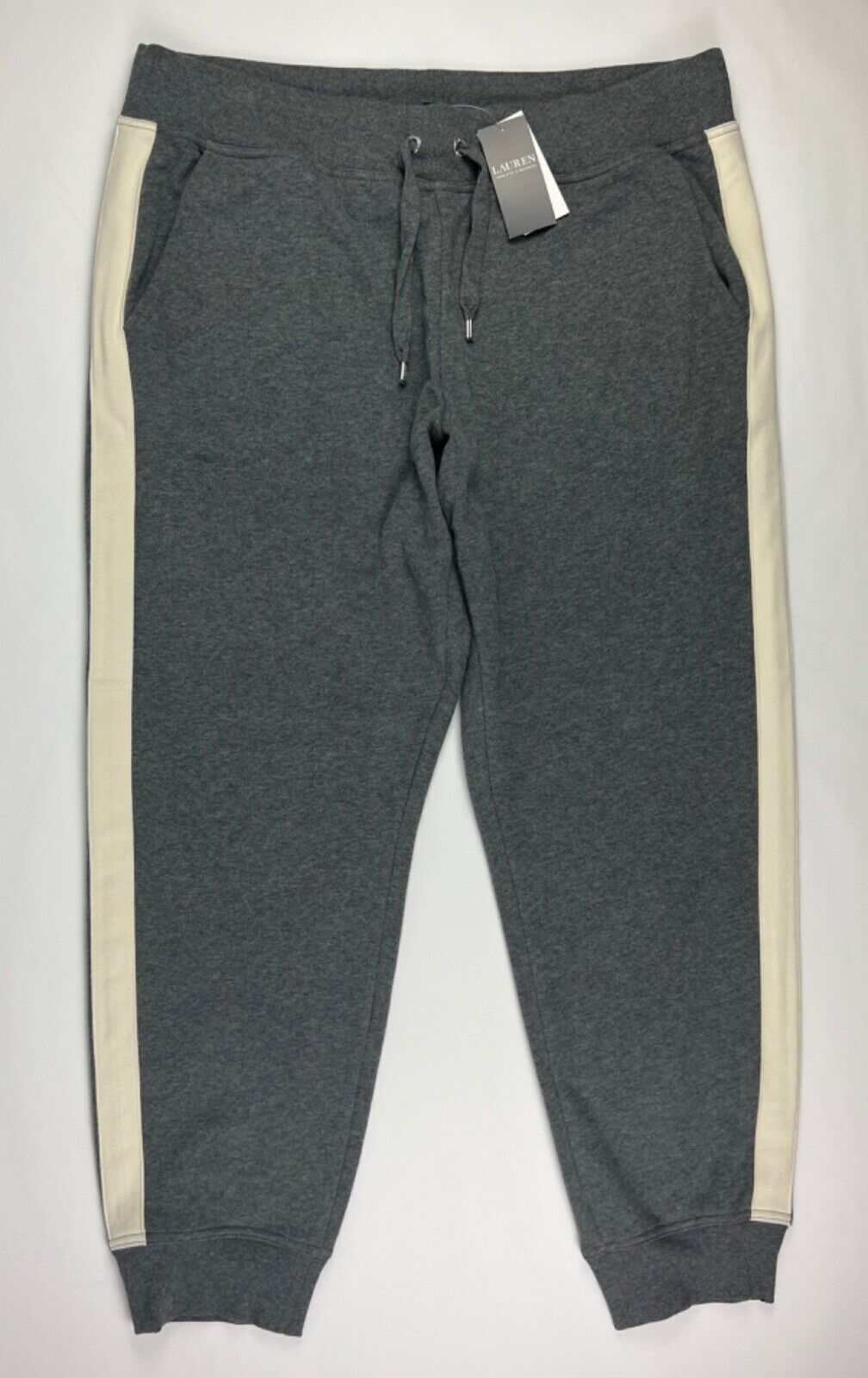 Lauren Ralph Lauren Women's XL Side-Stripe Jogger Pant In Gray/White NWT $110