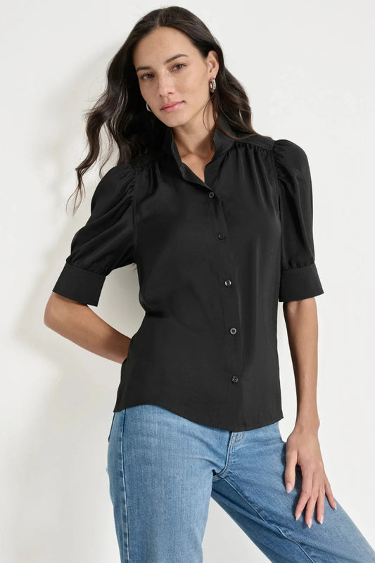 NEW DKNY Women's L Puff Sleeve Stand Collar Shirt • Reg Price $69