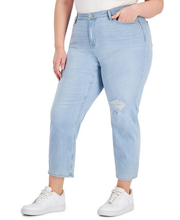 Calvin Klein Women's Plus 20W Destructed Straight Fit High Rise Jeans NWT $89.50