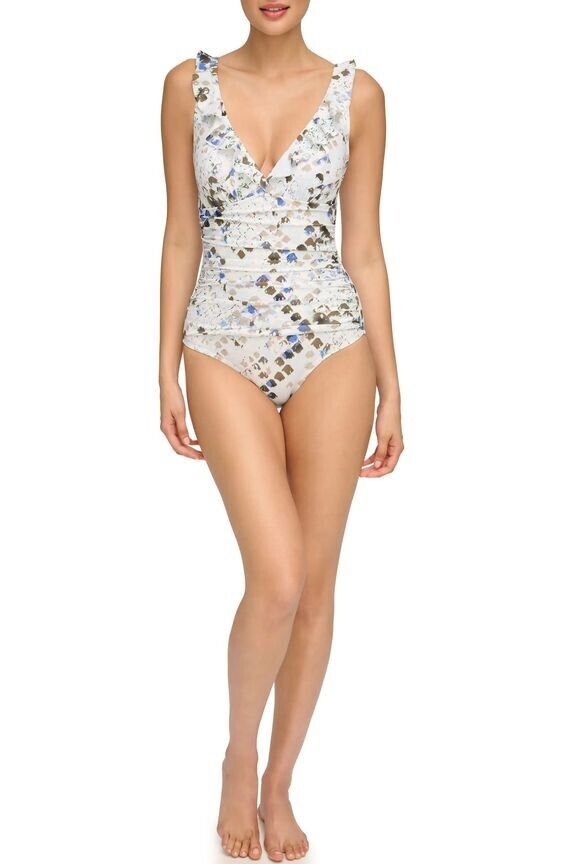 NEW DKNY Women's 16 Ruffle Plunge Tummy Control One-Piece Swimsuit NWT $98