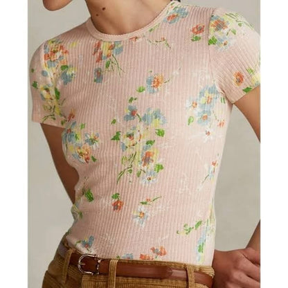 NEW Polo Ralph Lauren Women's XL Pointelle-knit Ribbed Cotton-blend Tee NWT $128