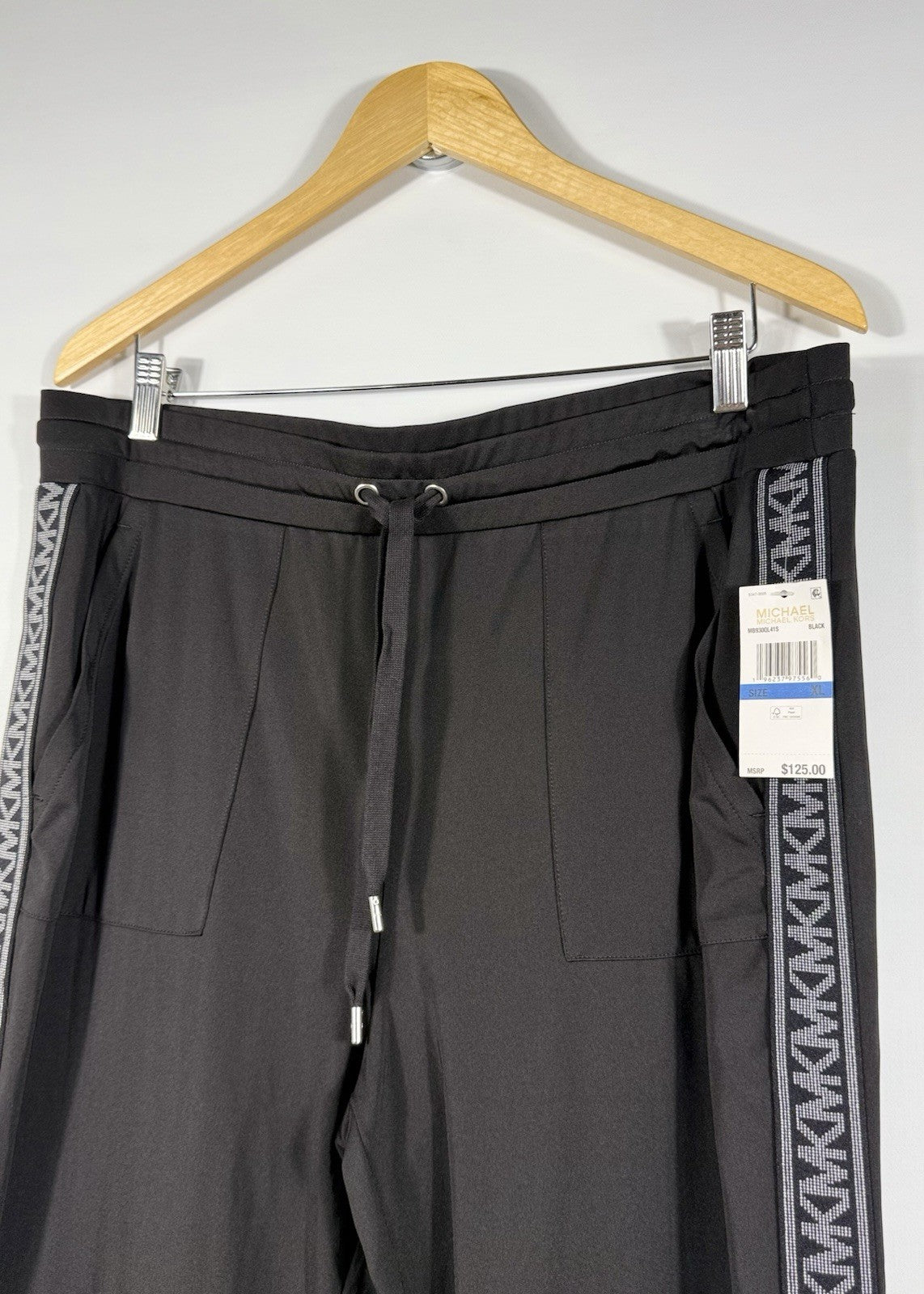 Michael Kors Women's XL Logo Stripe Wide-Leg Side Slit Drawstring Pant NWT $125