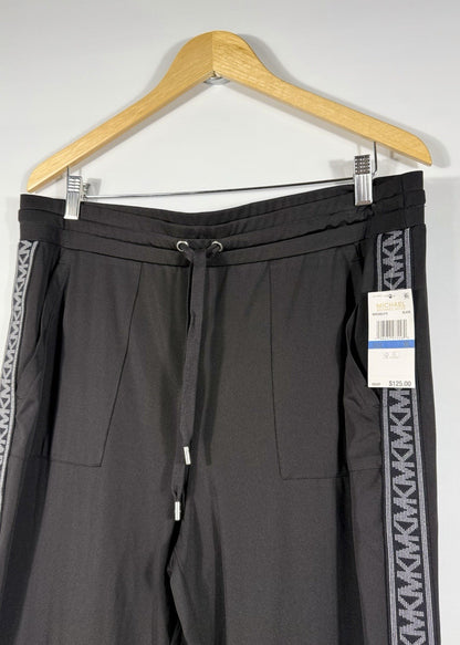 Michael Kors Women's XL Logo Stripe Wide-Leg Side Slit Drawstring Pant NWT $125