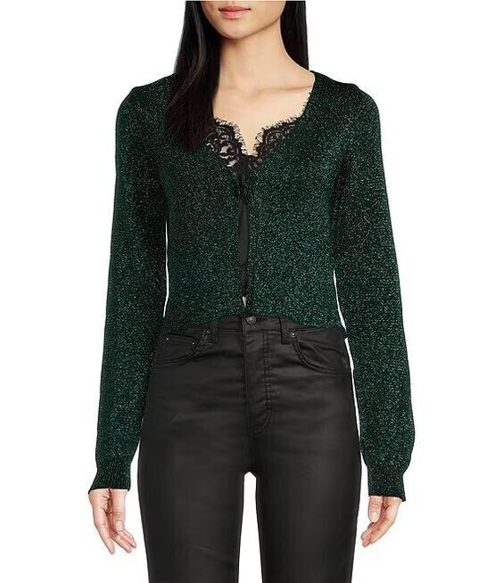 NEW! Free People Women's XS Emmaline Metallic V-Neck Cardigan NWT $128