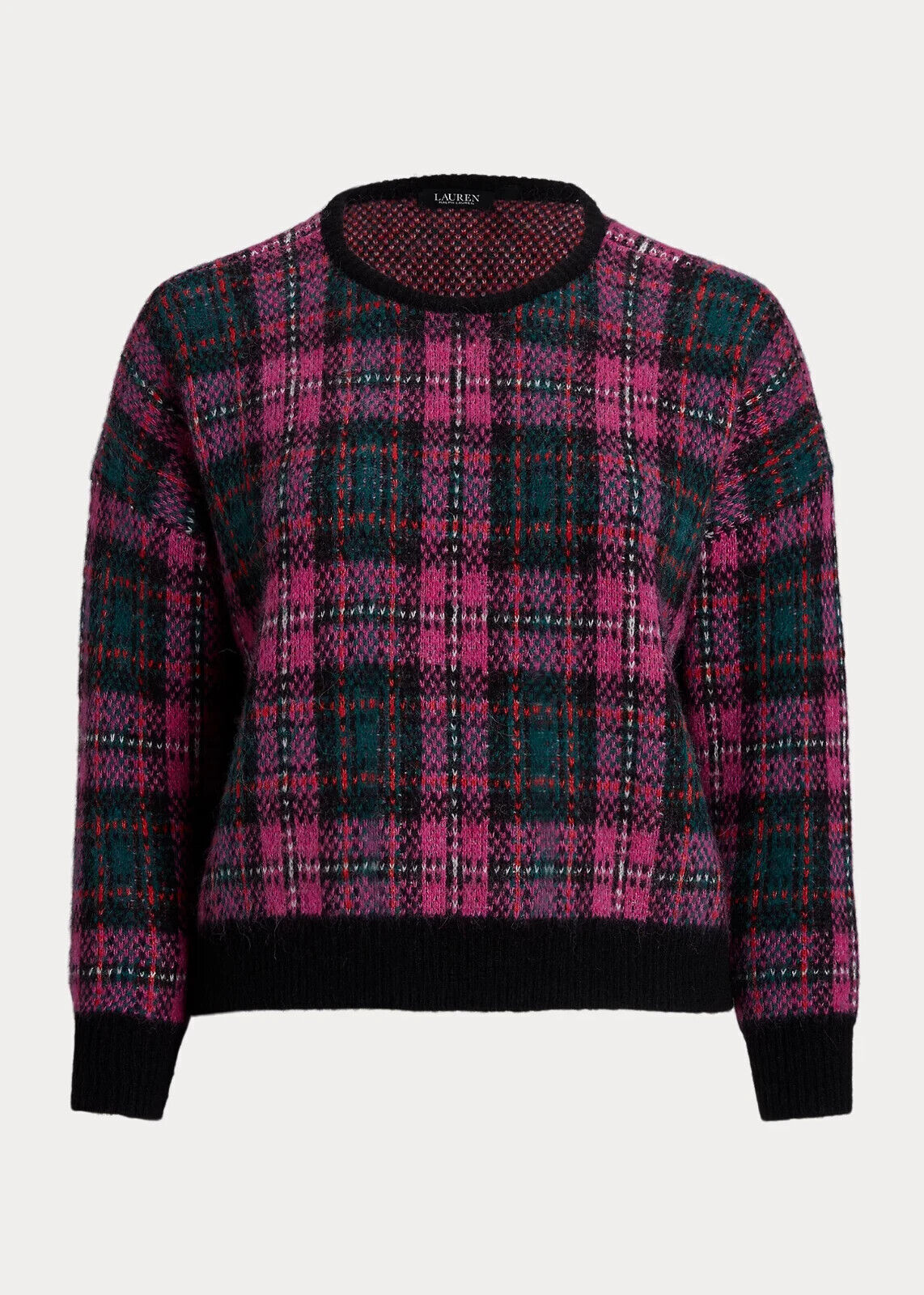 NEW! Lauren Ralph Lauren Women's Plus 1X Plaid Wool-Blend Sweater NWT $195