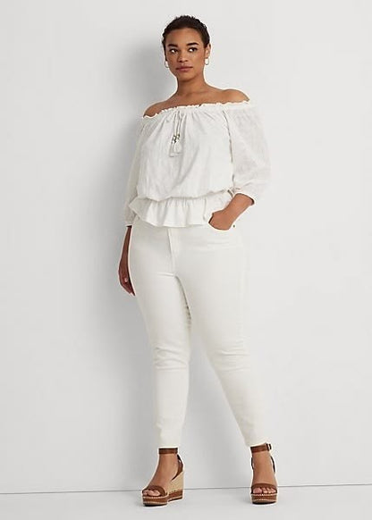 NEW Lauren Ralph Lauren Women's 2X Off-the-Shoulder Eyelet Jersey Top NWT $125