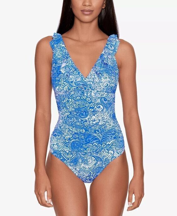 NEW! Lauren Ralph Lauren Women's 14 Ruffle Surplice One Piece Swimsuit NWT $150