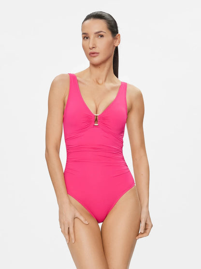 Lauren Ralph Lauren Womens 8 Shirred Ring-Front One-Piece Swimsuit NWT $145