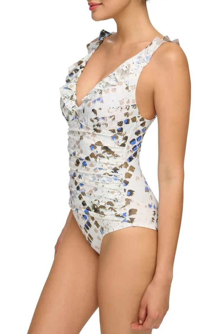 NEW DKNY Women's 16 Ruffle Plunge Tummy Control One-Piece Swimsuit NWT $98