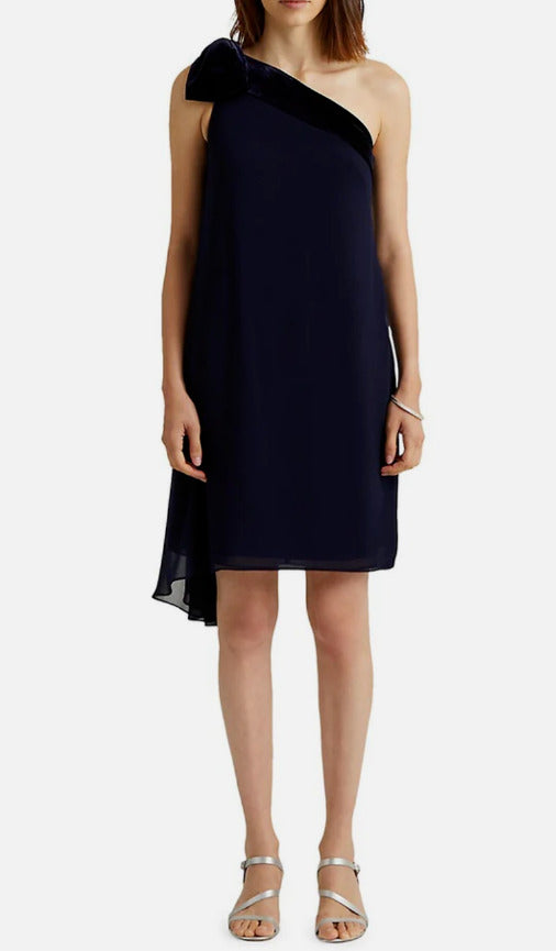 NEW! Lauren Ralph Lauren Women's 12 One Shoulder Chiffon Cocktail Dress NWT $175