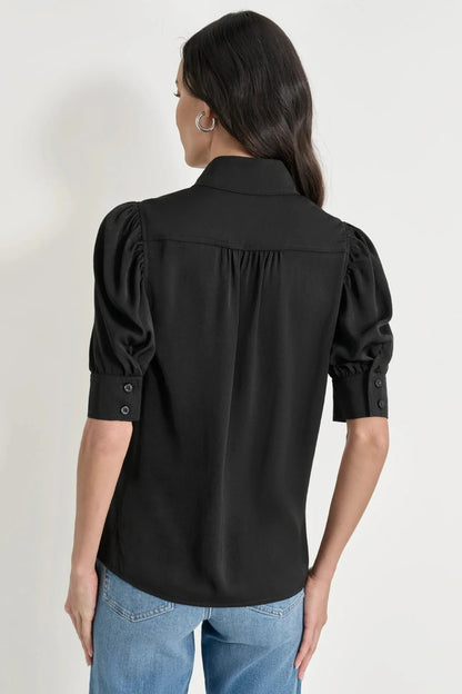 NEW DKNY Women's L Puff Sleeve Stand Collar Shirt • Reg Price $69