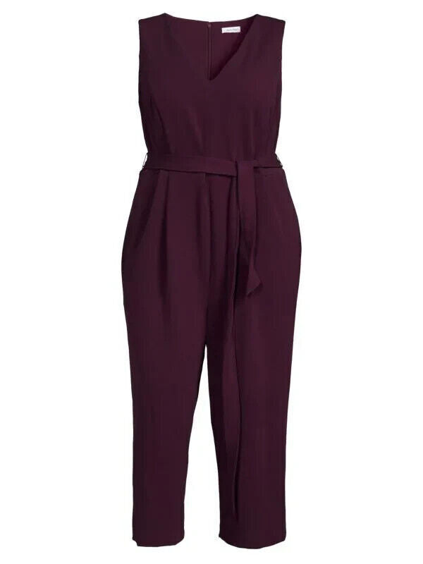 NEW! Calvin Klein Women's Plus 20W Sleeveless Belted Crepe Jumpsuit NWT $139