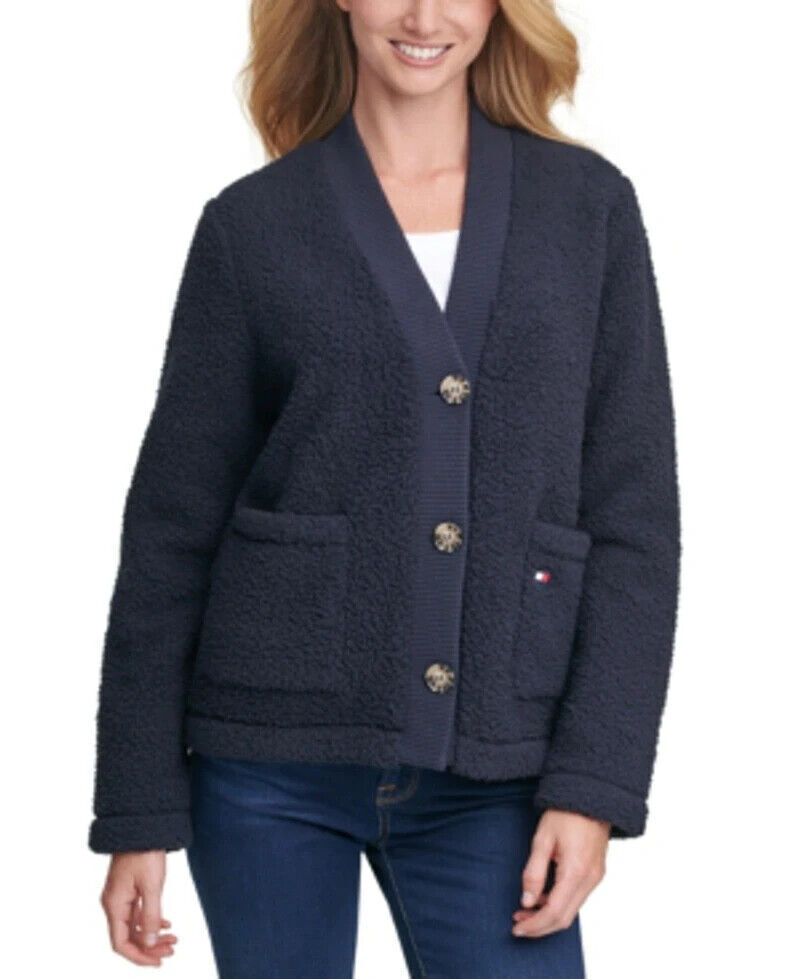 NEW! Tommy Hilfiger Women's XL Faux-Sherpa V-Neck Cardigan Sweater NWT $89.50