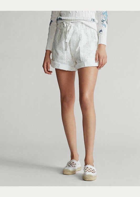 NEW Polo Ralph Lauren Women's 6 Eyelet Cotton Short In White Eyelet