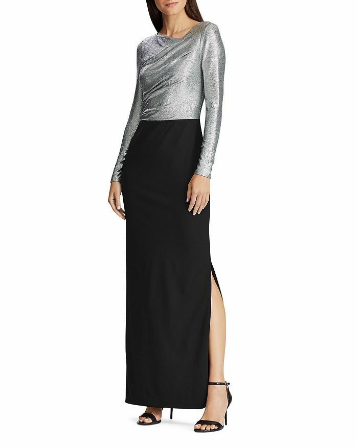 NEW! Ralph Lauren Women's 4 Metallic Layered-Look Long Sleeve Gown NWT $210