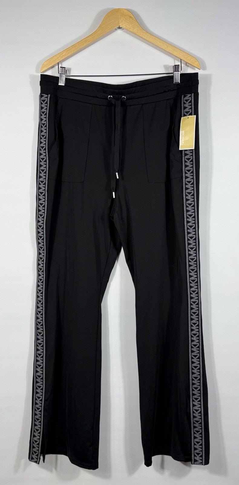 Michael Kors Women's XL Logo Stripe Wide-Leg Side Slit Drawstring Pant NWT $125