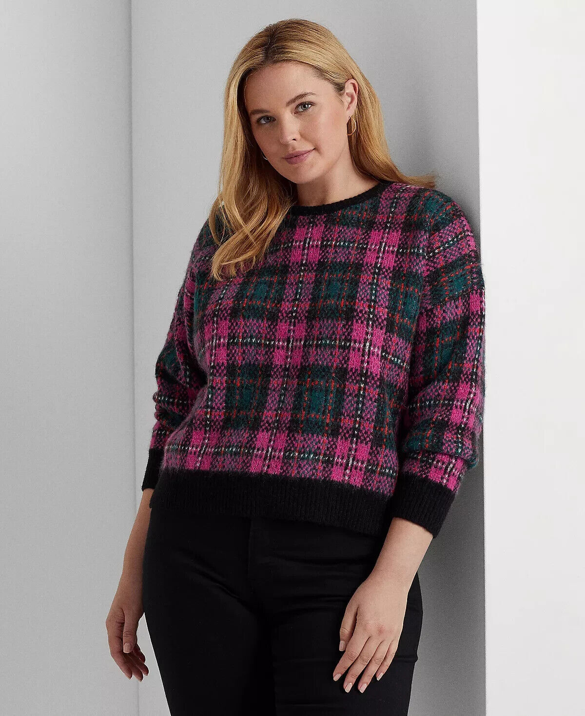 NEW! Lauren Ralph Lauren Women's Plus 1X Plaid Wool-Blend Sweater NWT $195