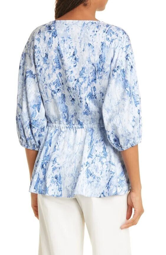 NEW! Donna Karan Women's L Print V-Neck Elastic Waist Blouse NWT $295