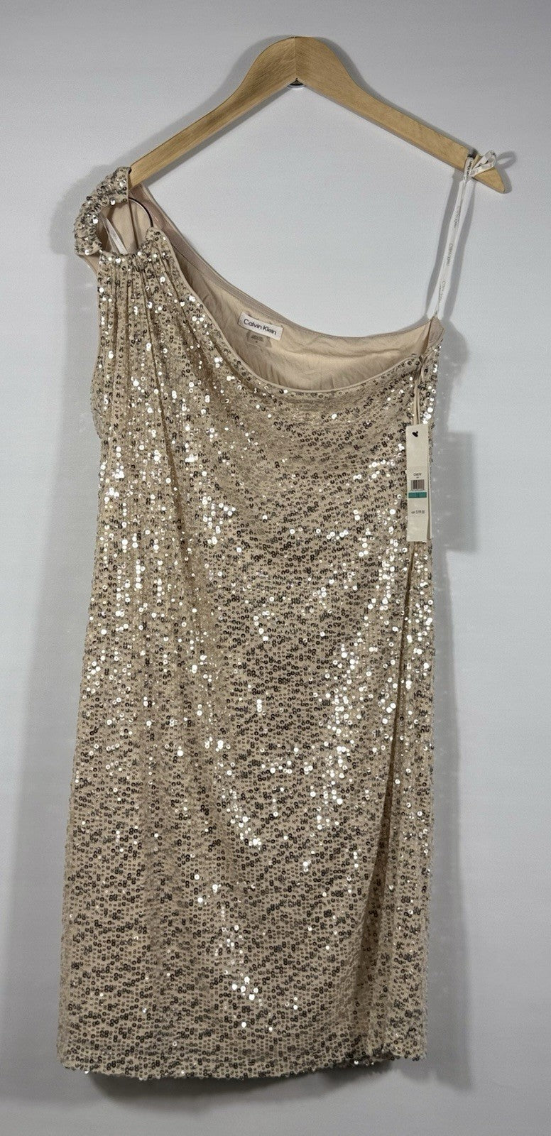 NEW Calvin Klein Women's 16 Sequined One-Shoulder O-Ring Dress NWT $199