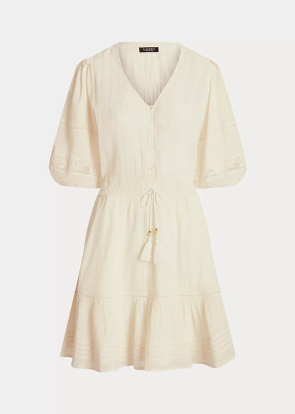 NEW! Lauren Ralph Lauren Women's 12 Crinkle Cotton Blouson-Sleeve Dress NWT $185