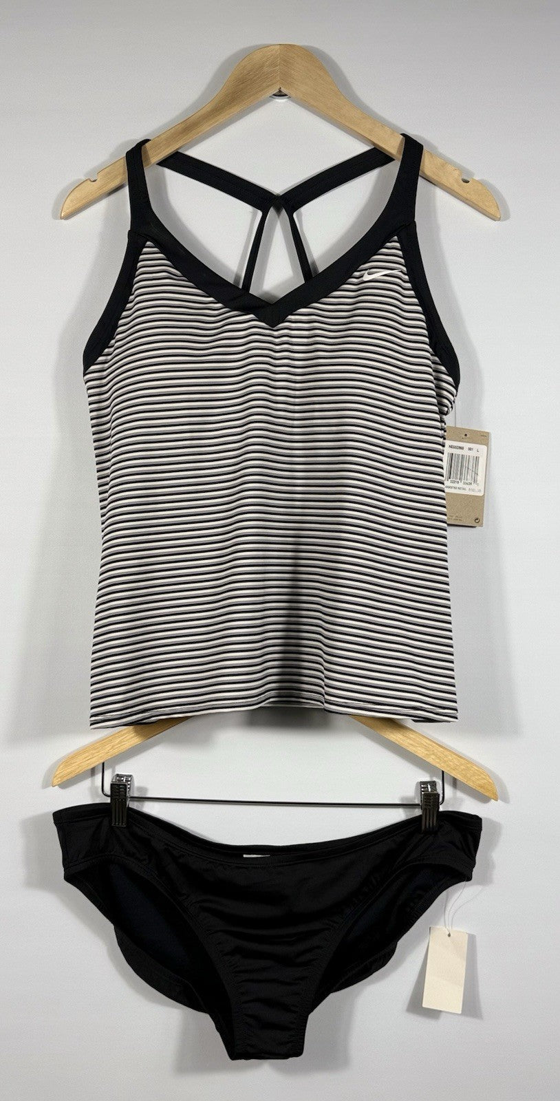 NEW Nike Women's L Striped V-Neck Swim Tankini Top & Bottom Set NWT $102