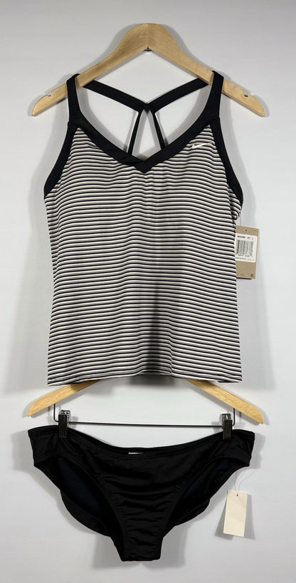 NEW Nike Women's L Striped V-Neck Swim Tankini Top & Bottom Set NWT $102