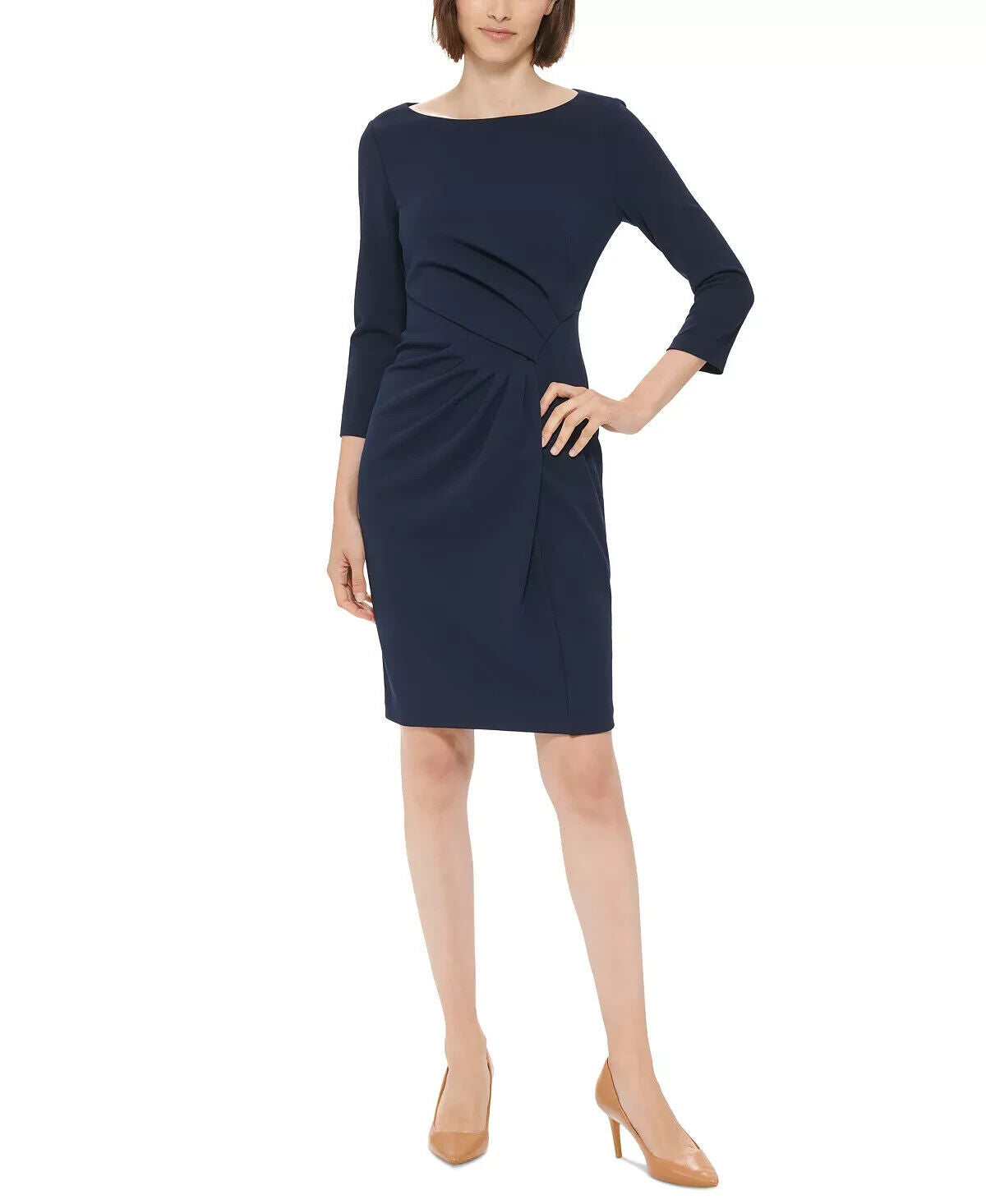 NEW! Calvin Klein Women's 12 Side-Gathered 3/4-Sleeve Sheath Dress NWT $134