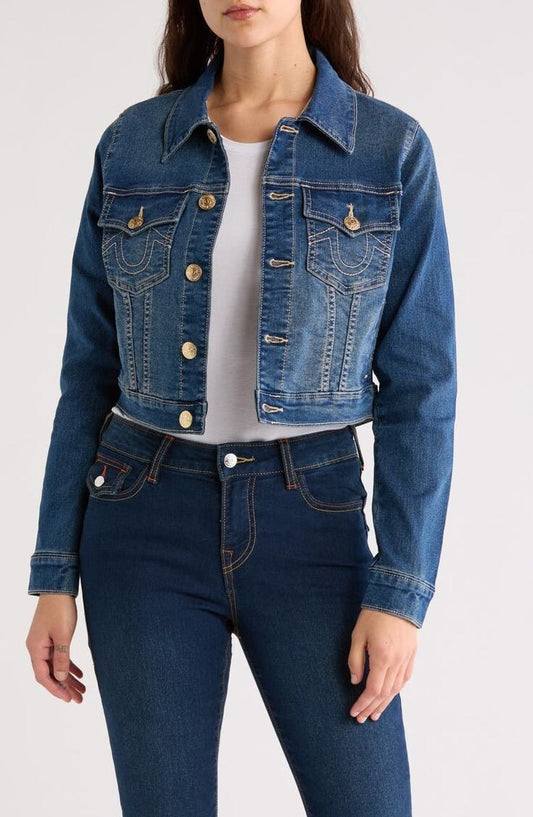 NEW True Religion Women's L Jesse Single Needle Denim Jacket NWT $159