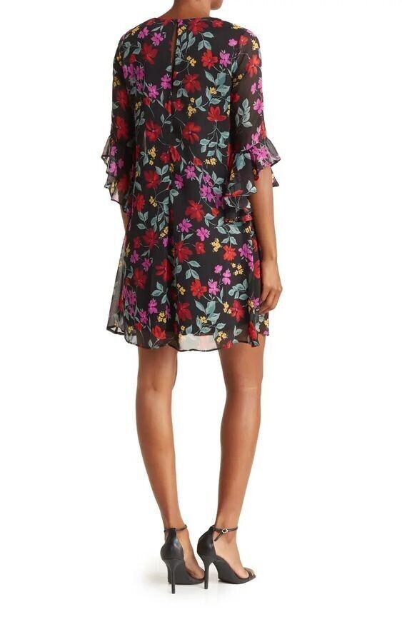 NEW! Calvin Klein Womens 4 V-Neck 3/4 Ruffle Sleeve Floral Chiffon Dress NWT $99