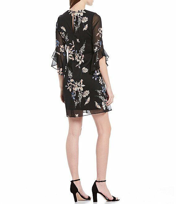 NEW! Calvin Klein Womens 4 V-Neck 3/4 Ruffle Sleeve Floral Chiffon Dress NWT $99