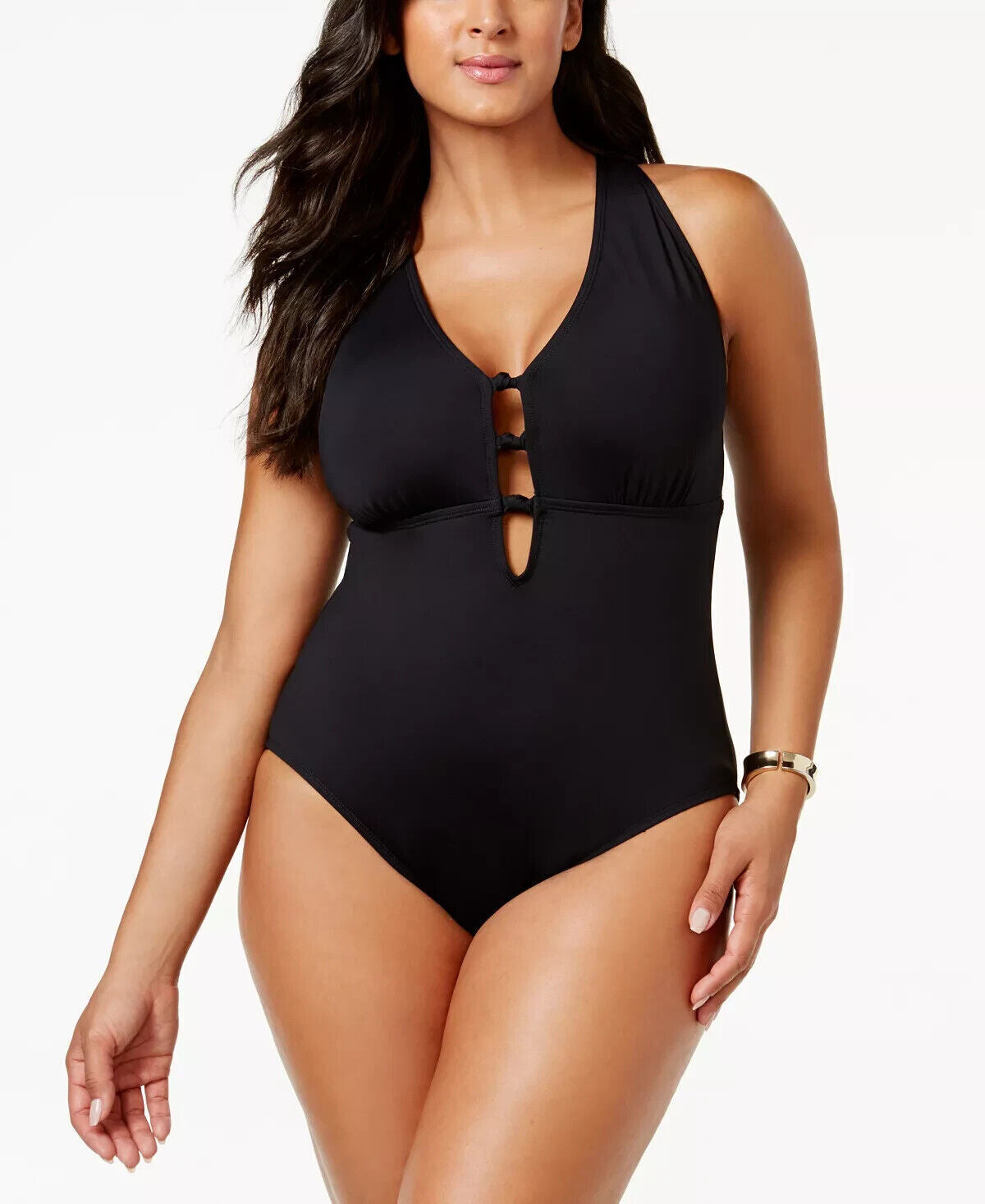 NEW! Lauren Ralph Lauren Women's 16W Plunging One Piece Swimsuit NWT $145