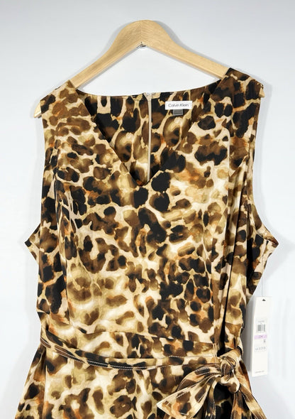 NEW Calvin Klein Women's 22W Animal Print V-Neck Dress • Reg Price $129