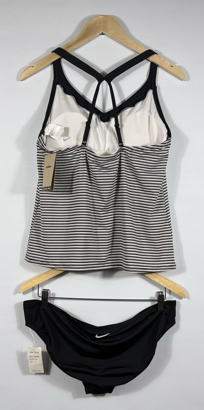 NEW Nike Women's L Striped V-Neck Swim Tankini Top & Bottom Set NWT $102
