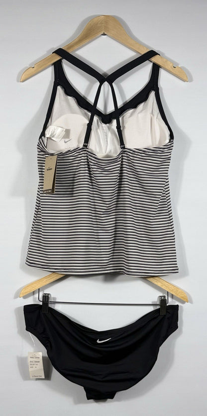 NEW Nike Women's L Striped V-Neck Swim Tankini Top & Bottom Set NWT $102