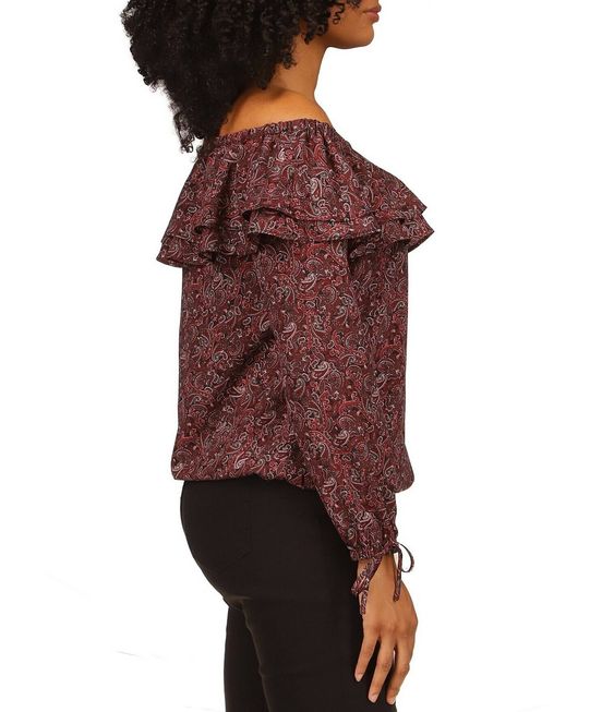 MICHAEL Michael Kors Women's Ruffled Off-The-Shoulder Paisley Print Top